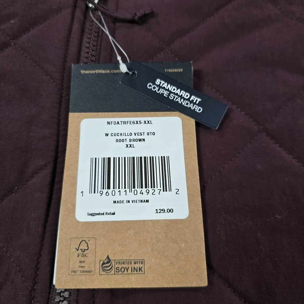 The North Face Cuchillo Vest Womens XXL Brown Quilted Reversible Sherpa Outdoor